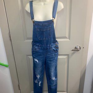 Distressed Denim Skinny Leg Overalls, S